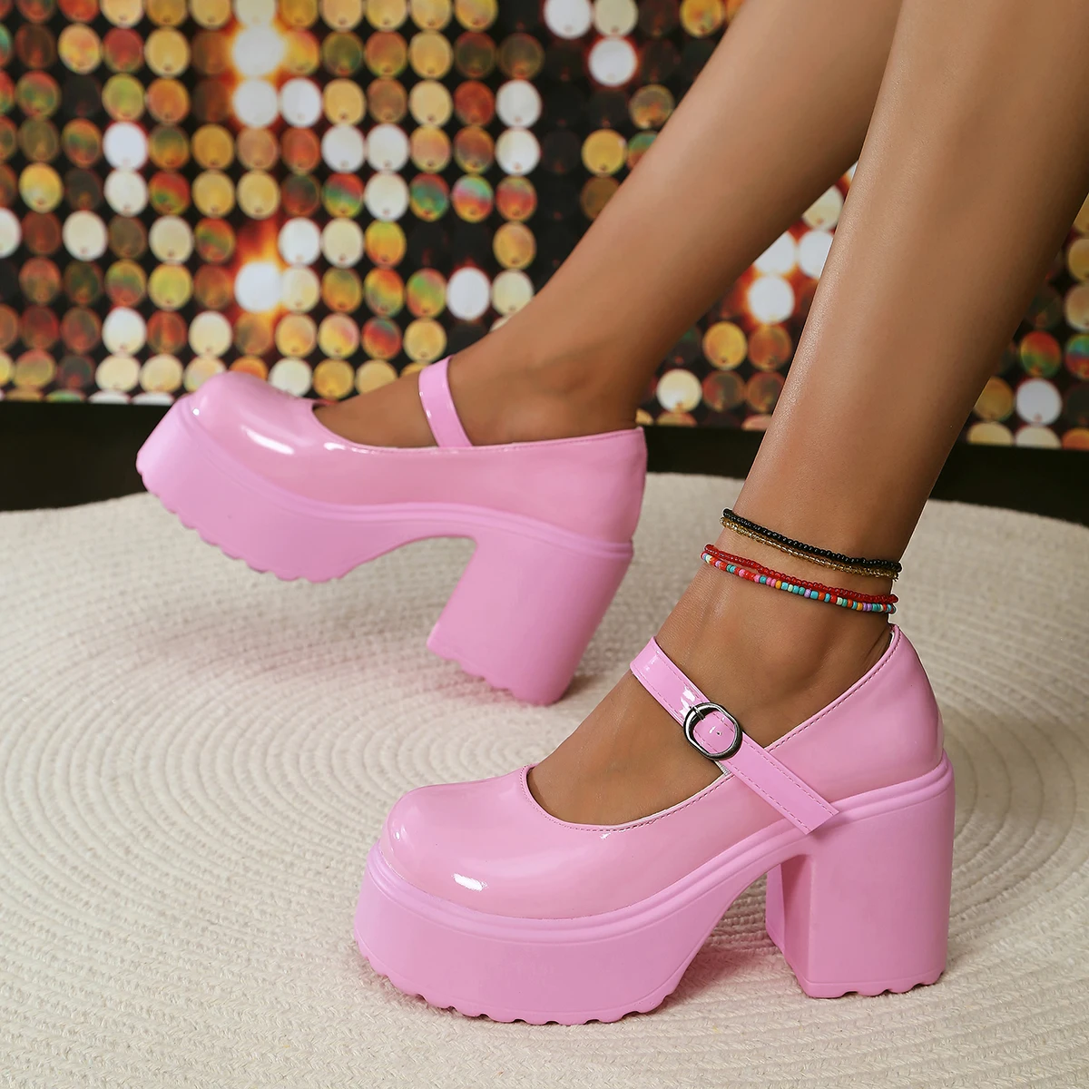 Hot Pink Princess Shoes for Women Chunky Platform Super High Heels Mary Janes Shoes Woman Pumps Thick Heeled Y2K Lolita Shoes