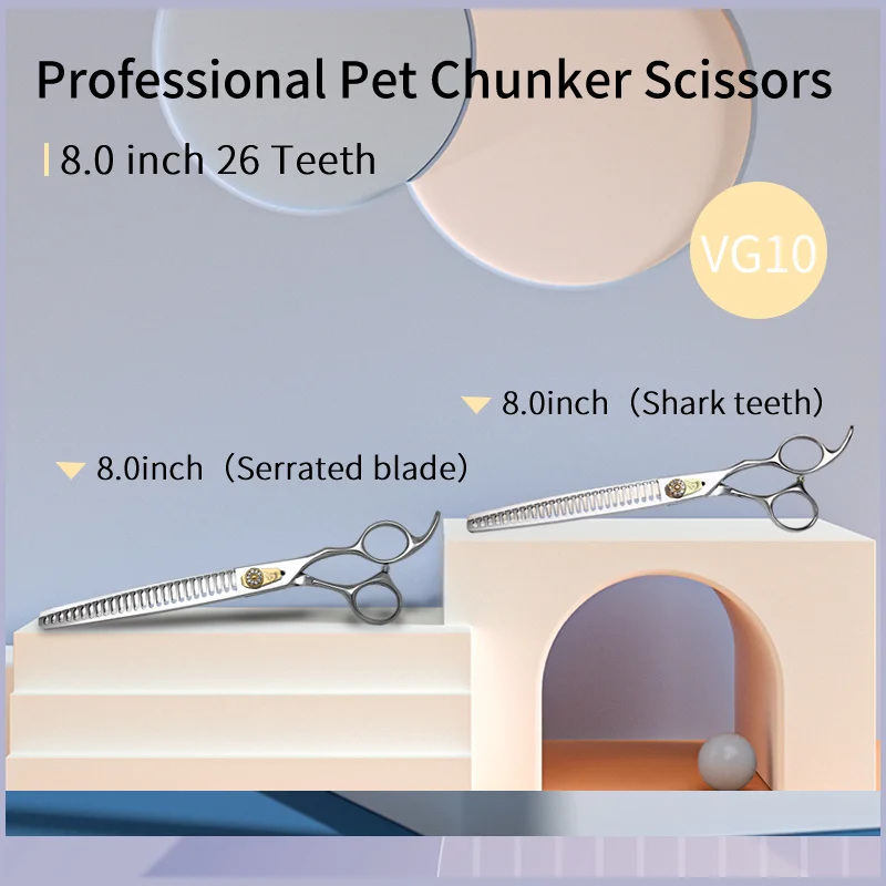 Imagem -05 - Crane Vg10 Pet Dog Grooming Scissors Tesouras de Aço para Cães Taxa de Desbaste 65 Chunker Cut Tools Dentição Aberta 8