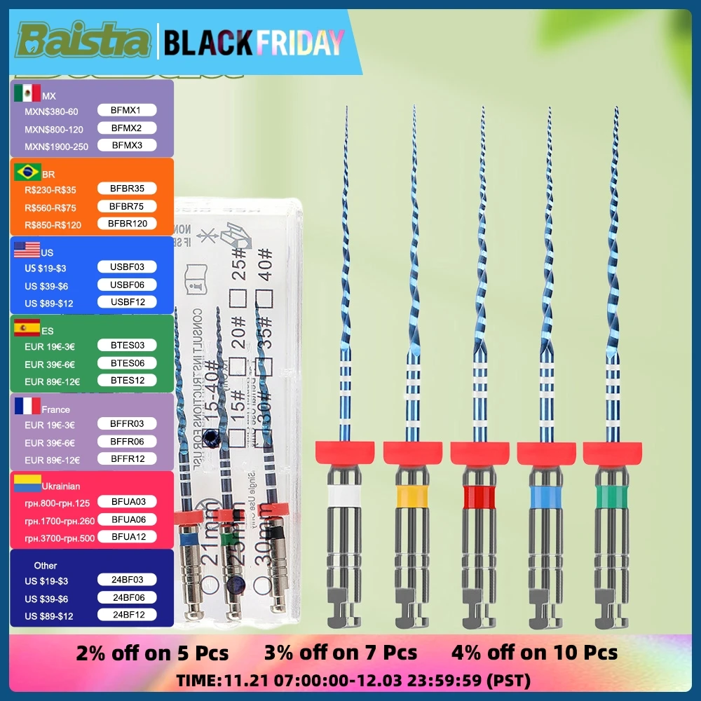 10 Sets/Pack Dental Root Canal Rotary File Endo Blue Engine Use Type NiTi Files 21mm/25mm Taper 04/06 #15-#40