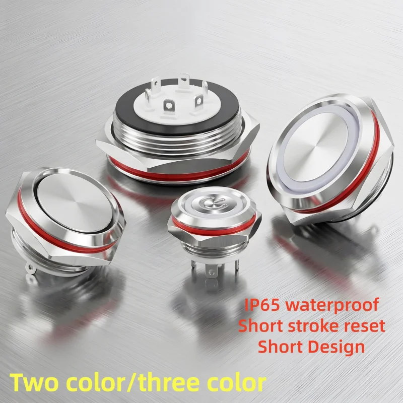 12/16/19/22 Mm Ultra-Short Metal Push-Button, Backlit, Waterproof, Ultra-Thin, Micro Momentary Tactile Switch