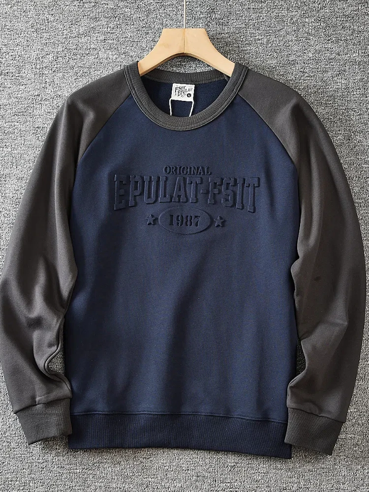 Autumn New American Retro Long Sleeve O-neck 3D Letter Printed Sweatshirts Men\'s Fashion Washed Terry Pullover Casual Sportwear