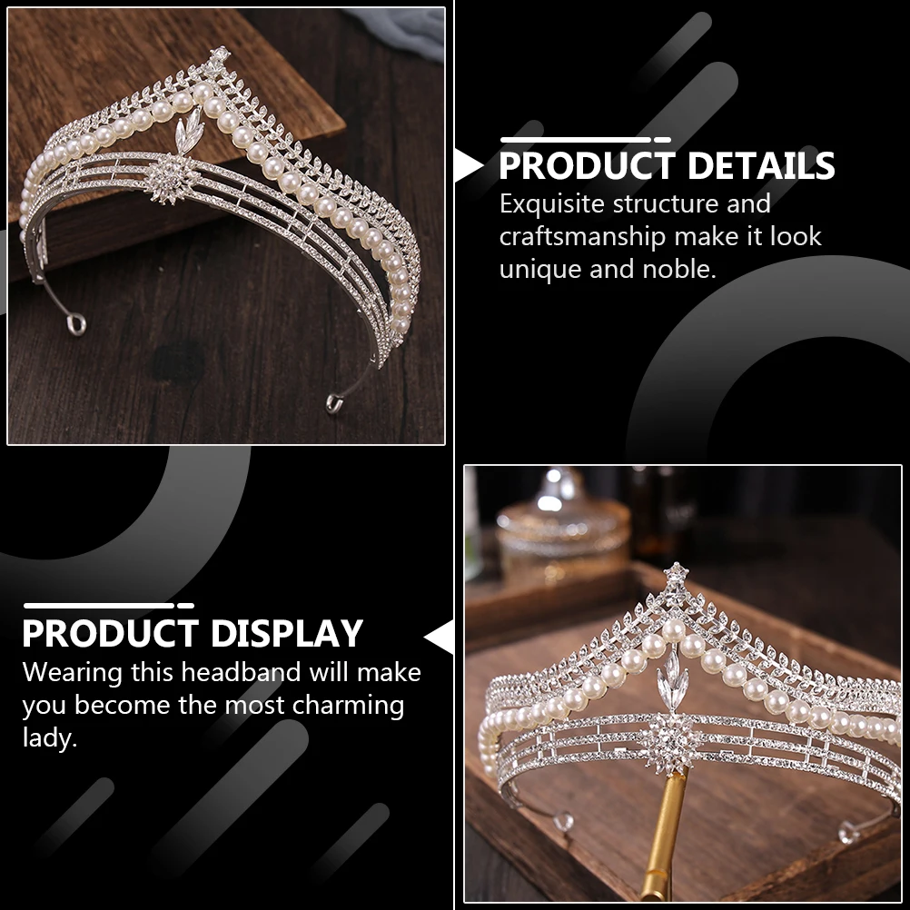 

Pearl Crown Headdress Rhinestone Princess Hair Accessories Wedding Bride Crown Simple Decor Flash Silver ABS Hair Styling Tools