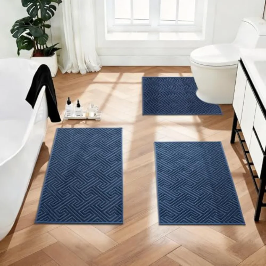 

Bathroom Rugs Sets 3 Pcs Quick Dry Non Slip Bath Rug Absorbent Machine Washable Thin Bath Mat for Restroom Floor Tub Laundry Ro