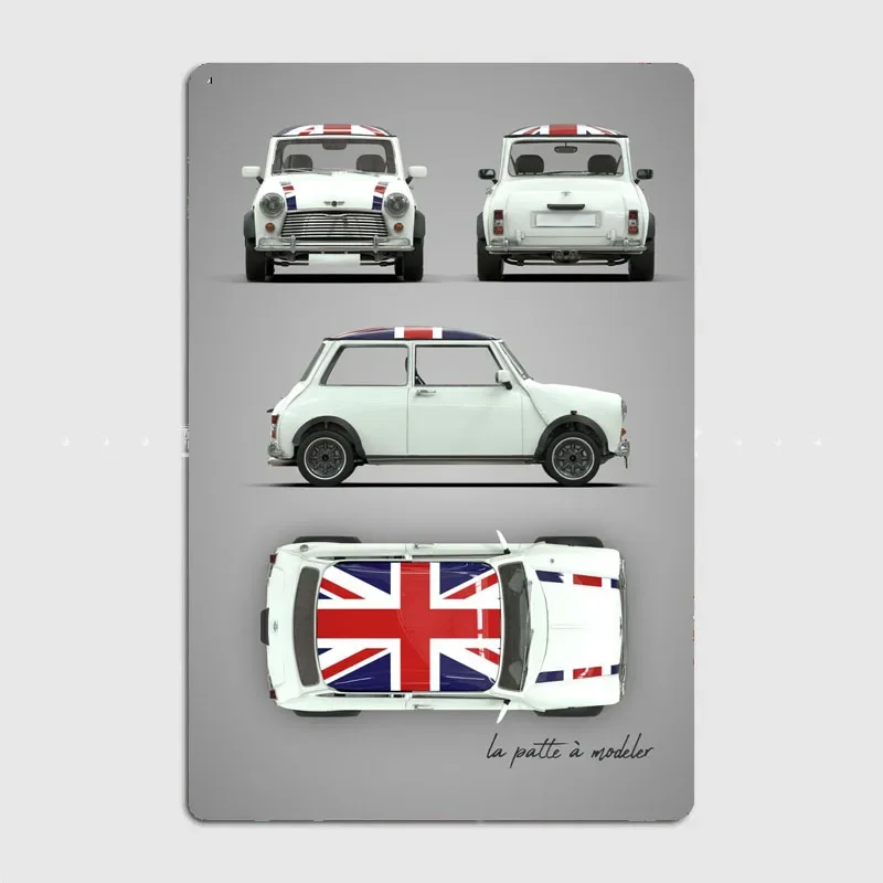 White Compact Car Blueprints Poster Metal Custom Sign Living Room Wall Indoor Decor Room Decoration Bedroom Posters Home Decor