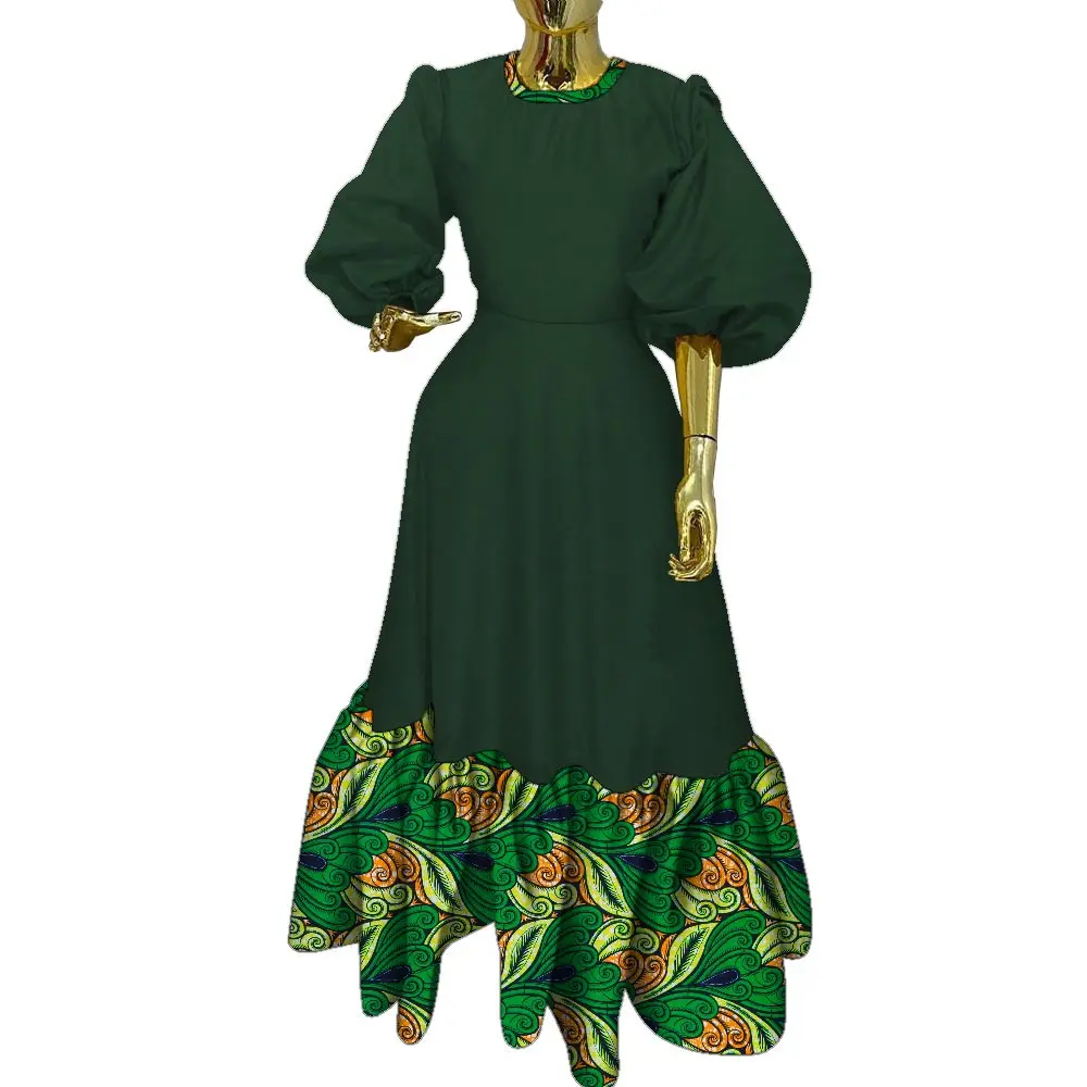 

African Dresses for Women Round Neck Robe Puff Sleeve Dresses Ankara Long Dashiki Women Party Dress Custom Made WY9875