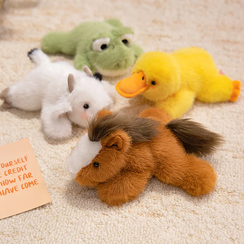 

18cm Little Cartoon Animal Lying Toy Fuzzy Horse Cow Duck Frog Plushie Desk Office Decoration Gift