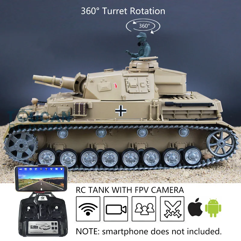 1/16 Heng Long 7.0 Pro Ver Panzer IV F RTR RC Tank FPV 3858 IR Combat Metal Tracks Wheel Steel Gearbox Smoke Engine BB TH17386