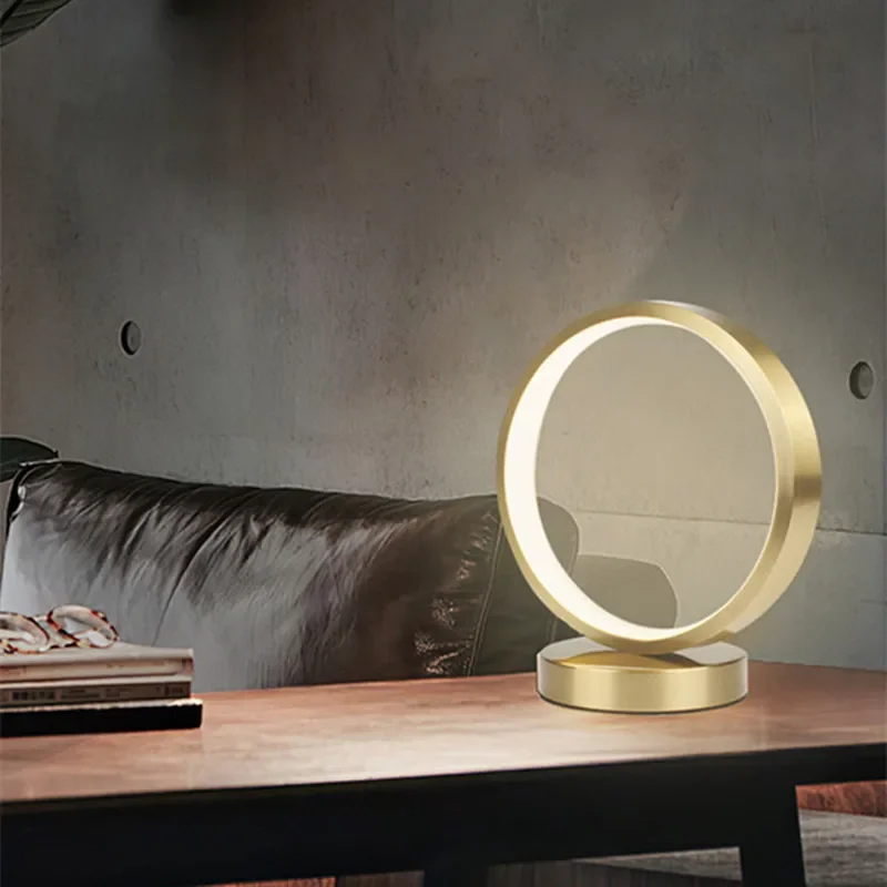 Golden round LED table lamp bedroom bedside modern simple atmospheric living room eye protection reading study desk lighting