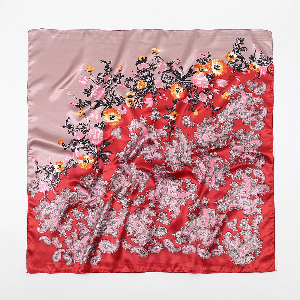 

90x90CM Medine Silk Veil Matte Satin Square Silk Scarf for Women Luxury Bandana Satin Veil Islamic Veil Paisley Silk Hair Band