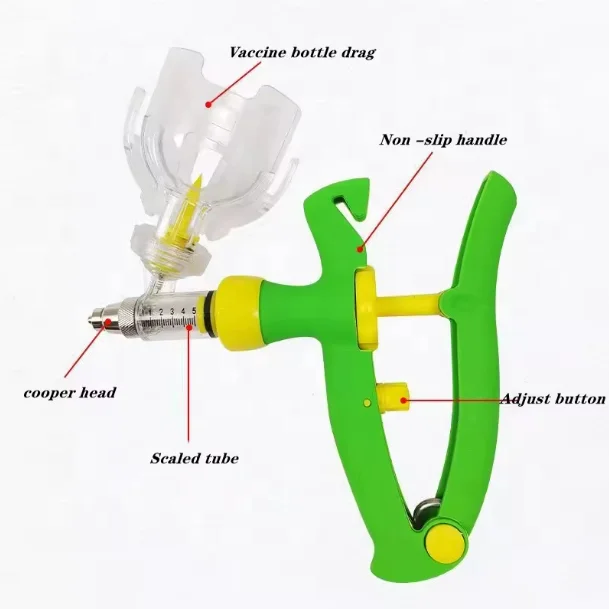 Adjustable 2ml/5ml Veterinary Automatic Continuous Green Gun for Animal Vaccines Green Tool