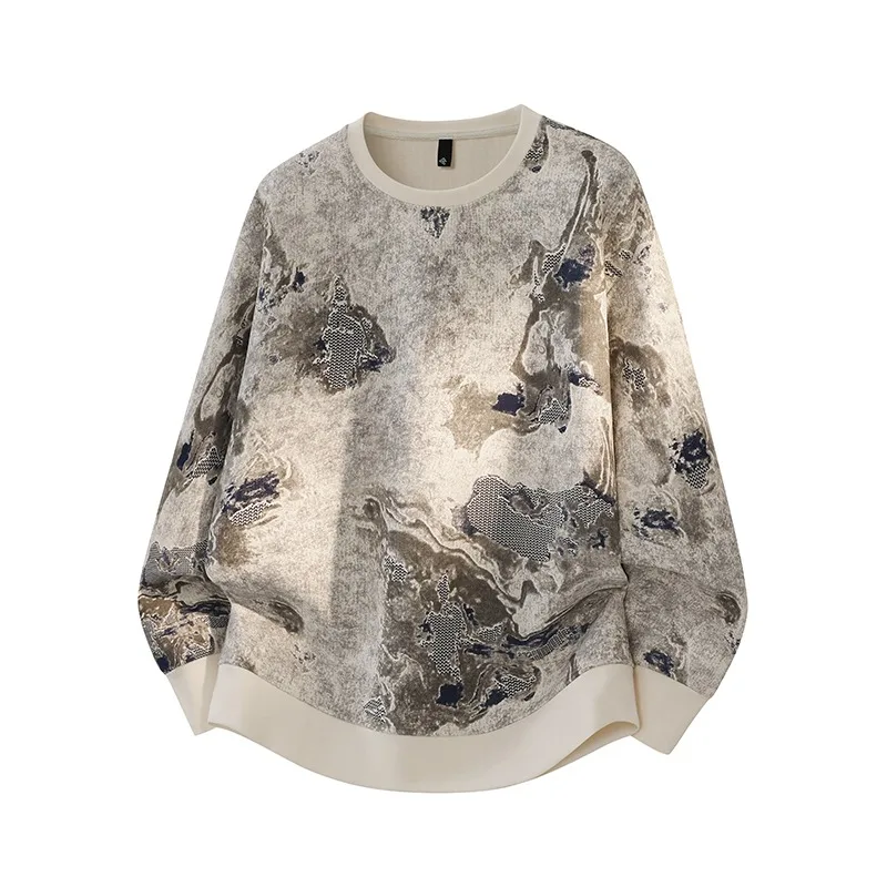 

Spring and Autumn Men's Pullover Round Neck Geometric Sweater Long Sleeve Fashion Casual Top