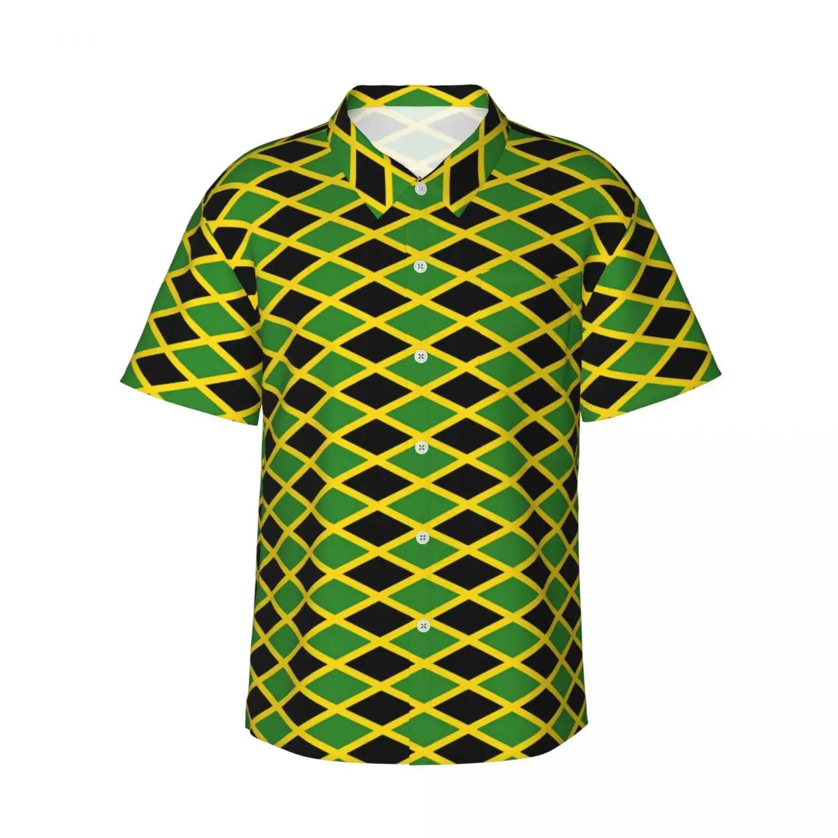 Jamaica Flag Beach Shirt Green And Yellow Summer Casual Shirts Men Elegant Blouses Short Sleeve Y2K Funny Printed Clothing