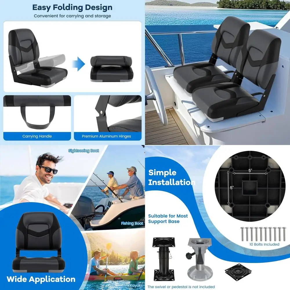 

Комплект из 2 складных низкопрофильных сидений для лодок с винтами из нержавеющей стали, темно-серый с черными полосами, идеально подходят для рыболовных яхт