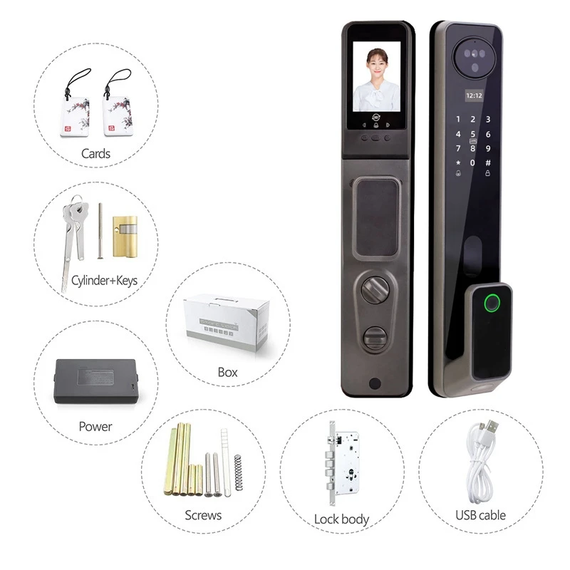 Tuya Wifi 3D Face Recognition Fingerprint Electronic Door Lock Multi-country Language Home Security Password Gate Door Lock