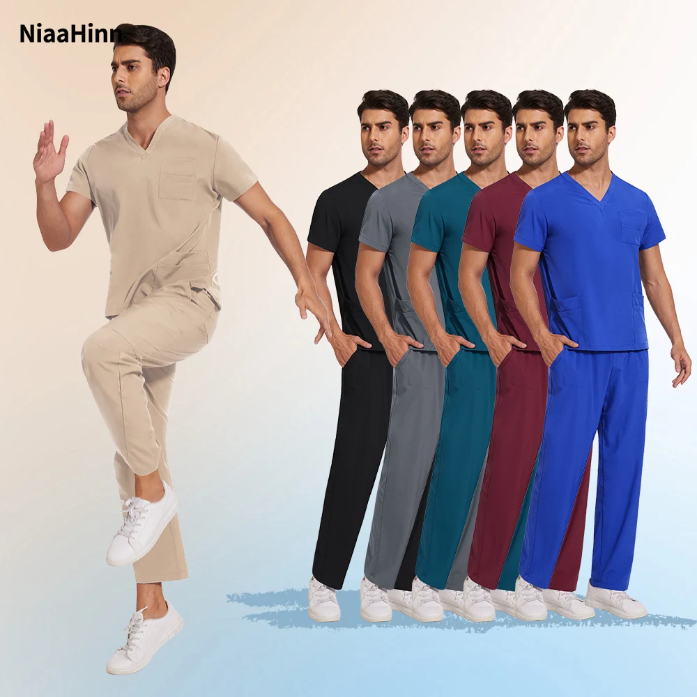 Niaahinn Scrub da infermiera multicolore Set Abbigliamento da lavoro medico clinico Uniforme da medico infermieristico Manica corta Scollo a V Top Pantaloni tascabili