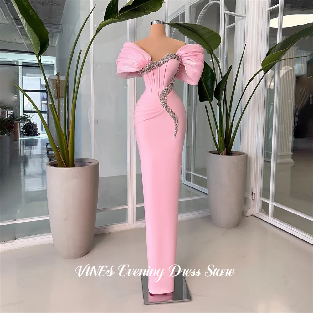 

VINES Pink Charming Prom Dresses Off Shoulder Mermaid Formal Dresses with Sparkling Crystal Evening Dresses for Women Customized