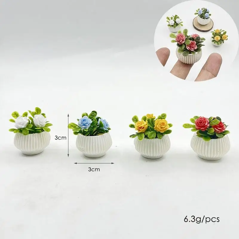 1Pcs Doll House Living Room Scene Decoration Mini Rose Plant Potted Plants Model Miniature Landscape Handicrafts