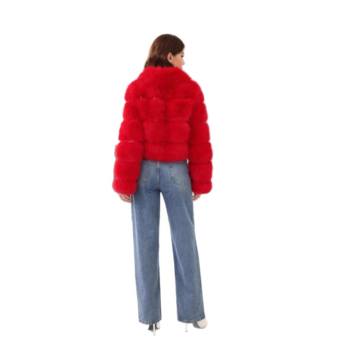 Slim Gradient Winter Women Faux Fur Jacket Stylish Open Stitch Short Lady Artificial Fur Jacket Temperament Fur Coat For Female