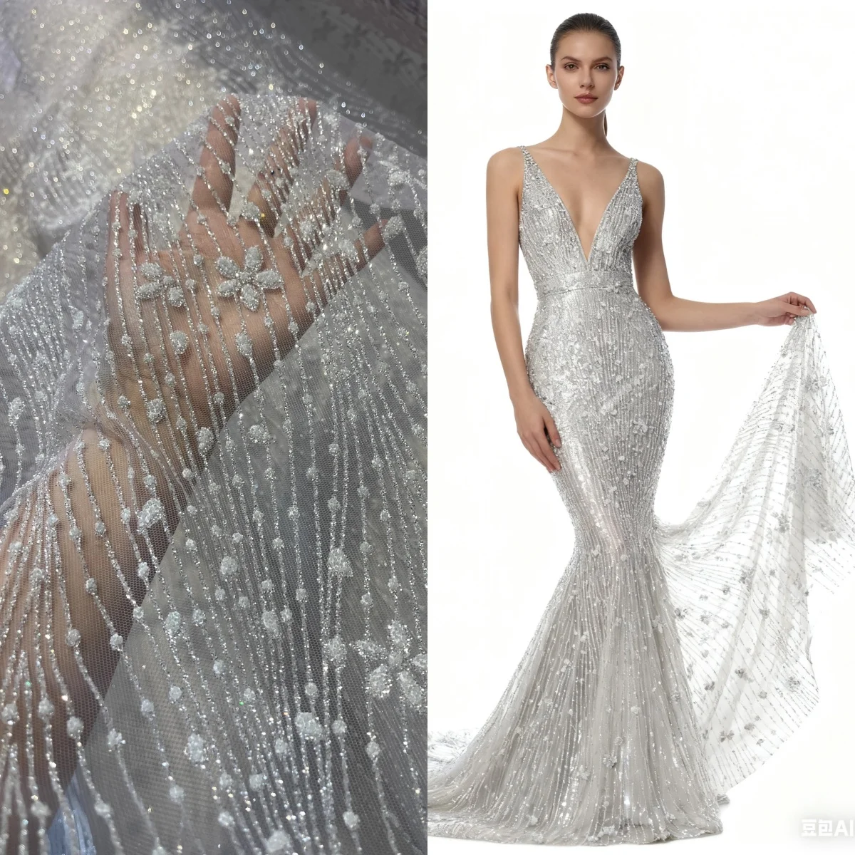 Cospargere paillettes argento rami di fiori maglia cucire abiti da sposa abiti da sera tessuti di pizzo moda accessori fai da te fatti a mano