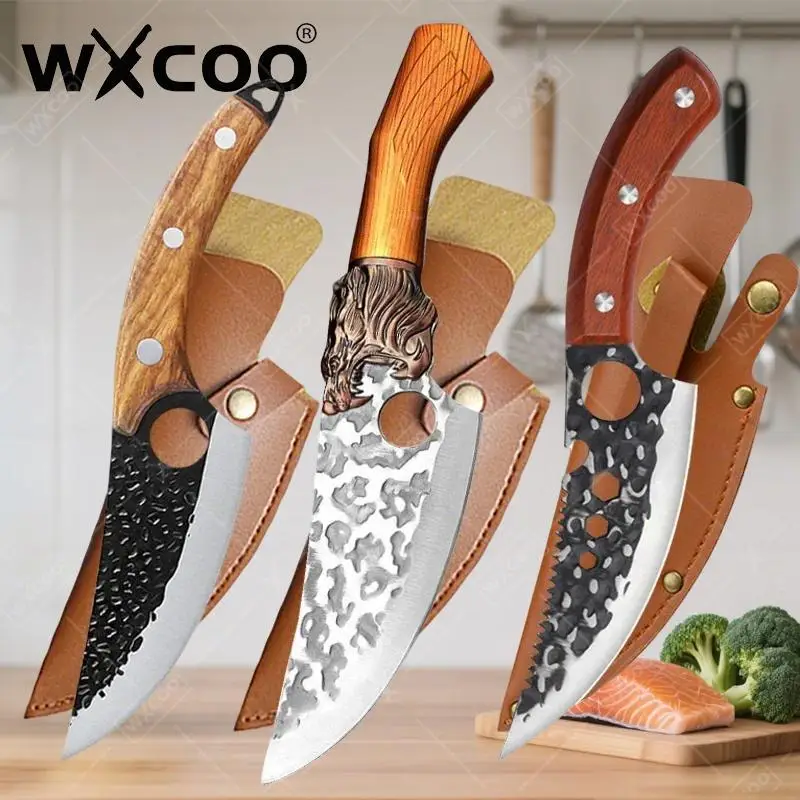 WXCOO Küchenmesser, japanisches Messer, scharfes Fleischbeil aus Edelstahl, gehämmertes Metzgermesser, Fischfiletierung