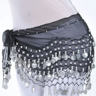 ผ้าพันสะโพกสำหรับเต้นรำแบบโซ่คล้องเอวสำหรับเด็กเข็มขัดสำหรับเต้นแบบอินเดีย12สี68เหรียญ