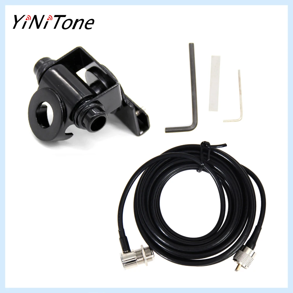 

K3-66 black PL259 CB Radio Antenna Mount Universal Clip Edge 5M RG58 Extension Cable For QYT Baojie KT-8900R TH-9800