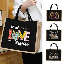 Burlap Shopping Bags Vintage Jute Imitation Sacks Linen Bag Beach Laminated Bag Teacher Series Reusable Grocery Storage Pounch