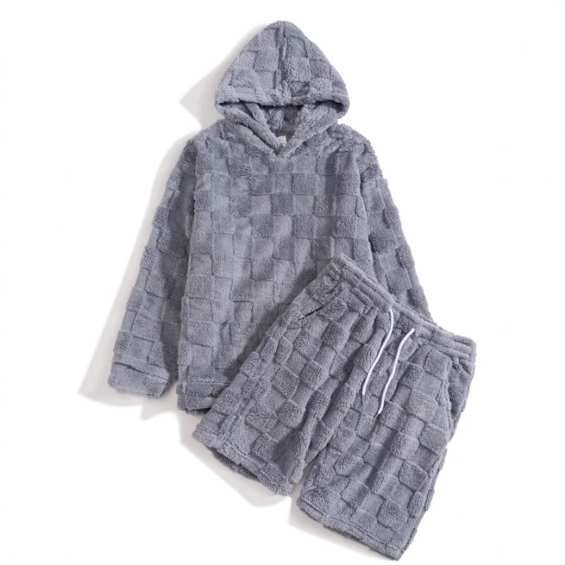 الخريف والشتاء جديد سليم عادية الرجال الجولة الرقبة طويلة الأكمام السراويل ساحة منقوشة فروي شخصية قطعتين مجموعة