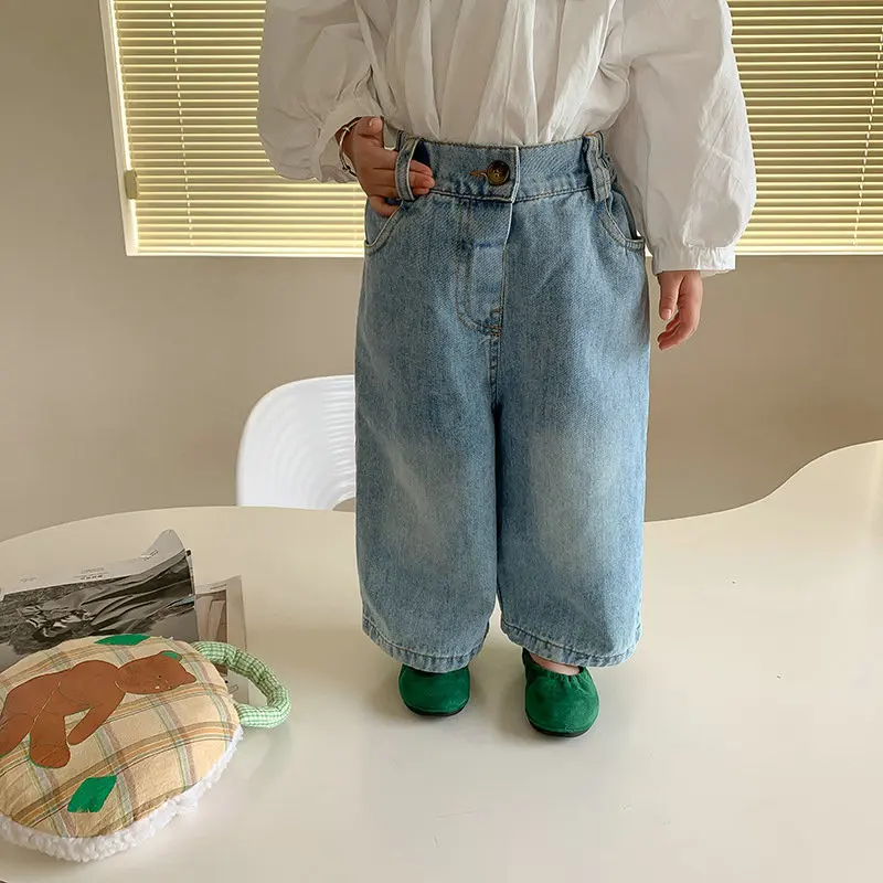 Boys and Girls Loose Wide-Leg Jeans Cropped Pants25Spring and Autumn New Fashion Foreign Trade Children's Clothing Wholesale3-8Y