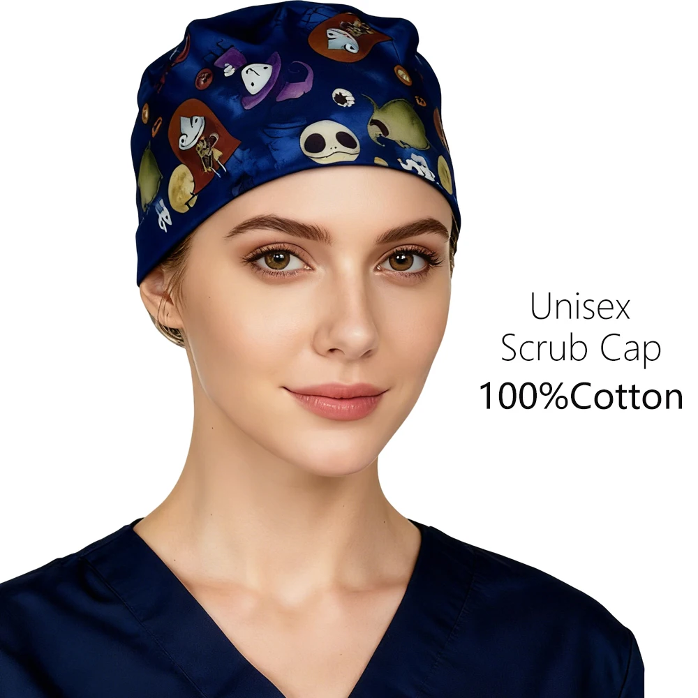

Хирургическая шапка унисекс с принтом на Хэллоуин, униформа, аксессуар для врачей и медсестер, шапка-скраб для женщин и мужчин