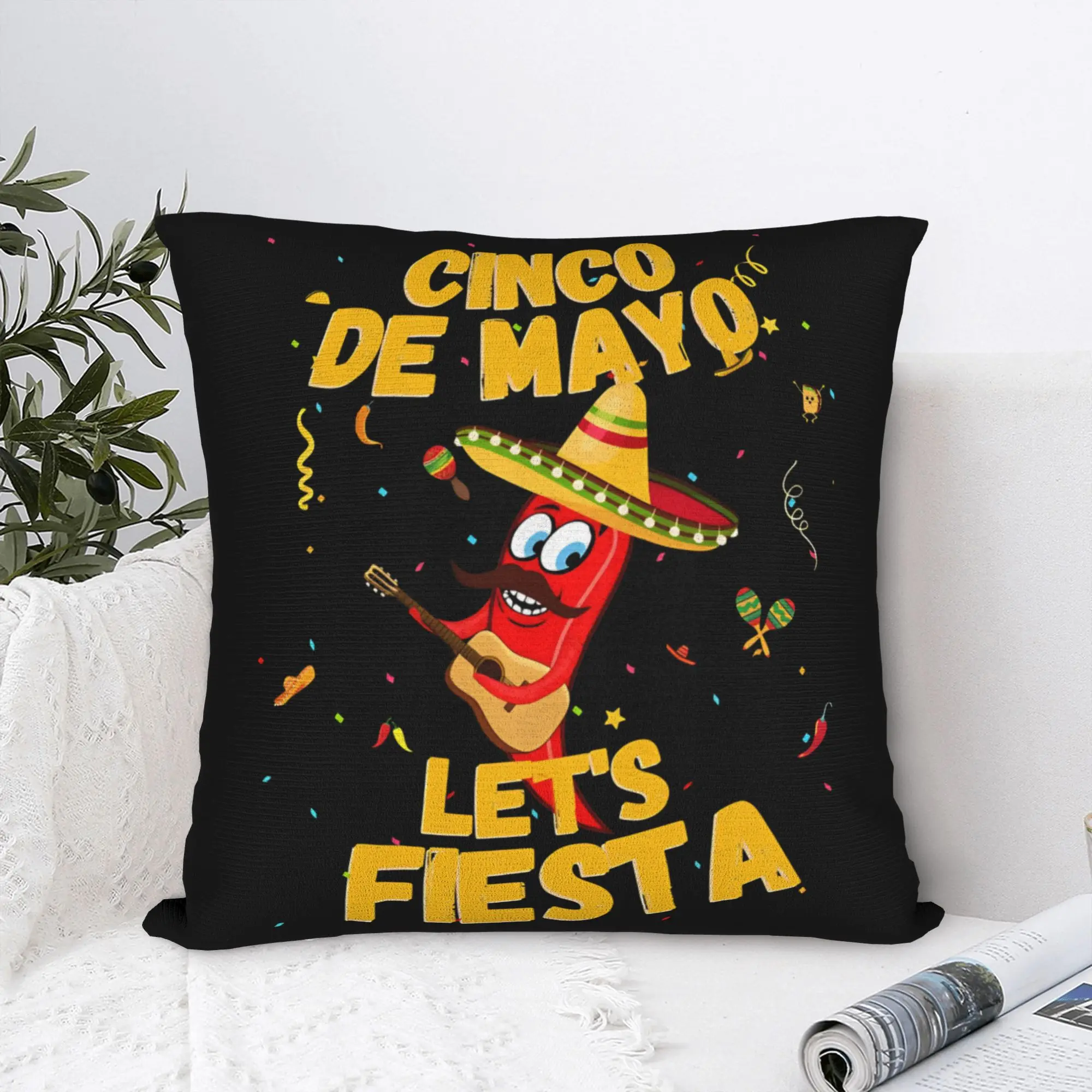 Let's FIESTA Party Printed Pillow Cover Mexican Amigo Cinco De Mayo Sombrero Soft Cushion Cover Pillow Case For Living Room