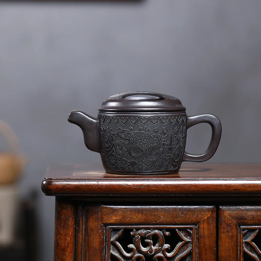 

380ml Chinese Yixing Purple Clay Teapots Famous Handmade Dragon Pattern Xishi Tea Pot Raw Ore Dahongpao Kettle Zisha Tea Set