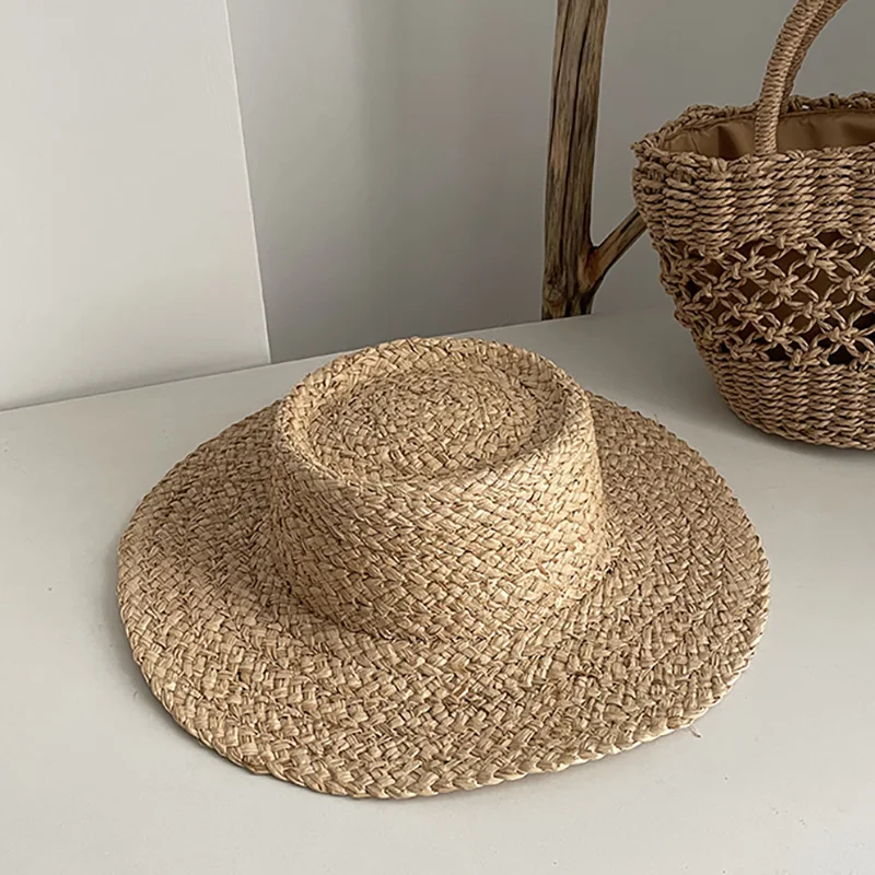 

New Elegant Natural Raffia Ribbon Wide Brim Straw Hat For Women Hand-woven Cap Summer Beach Vacation Casual Sun Hat Chapeu Visor