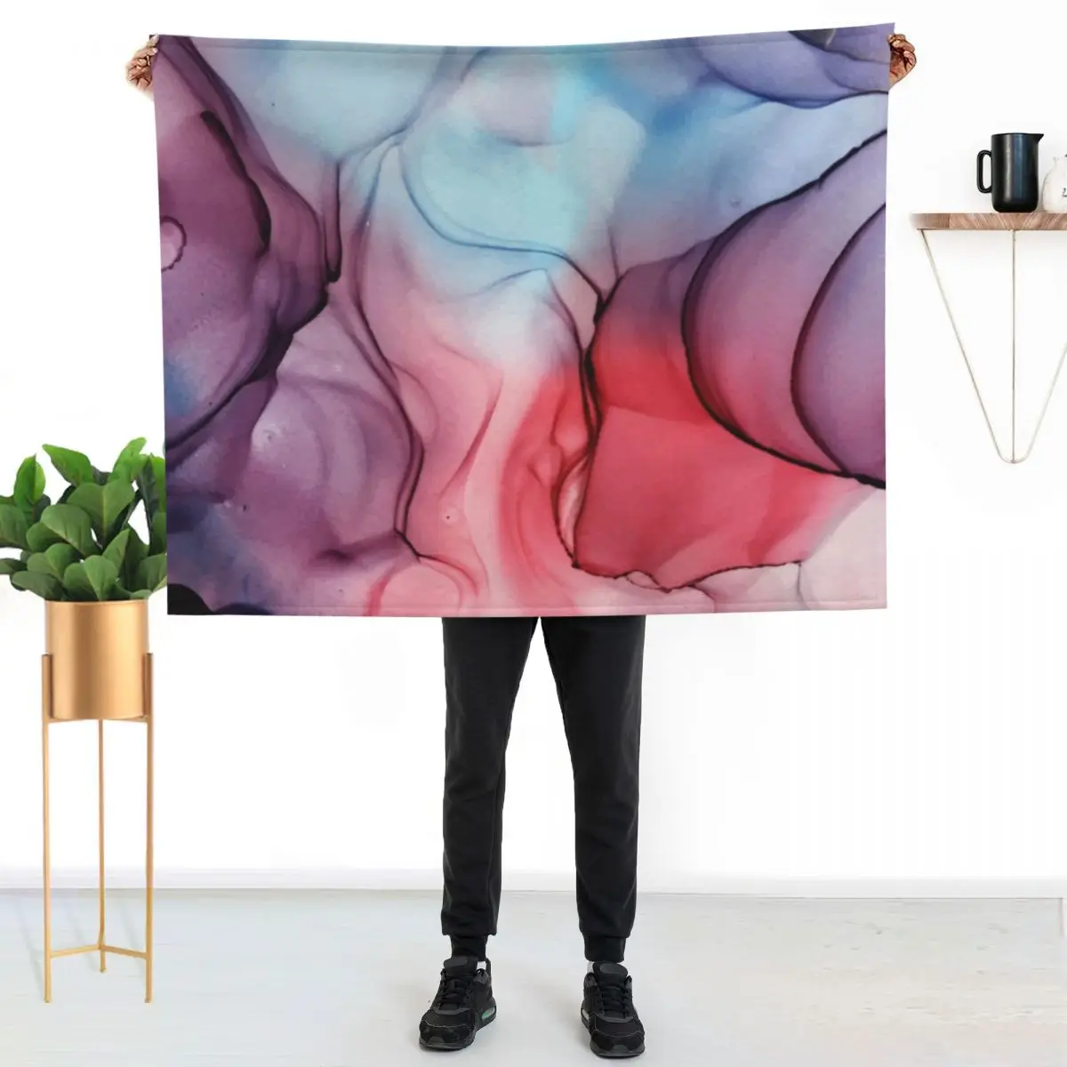 Flame Fired Alcohol Ink Painting Throw Blanket Furrys Baby wednesday Hair warm for winter manga Blankets