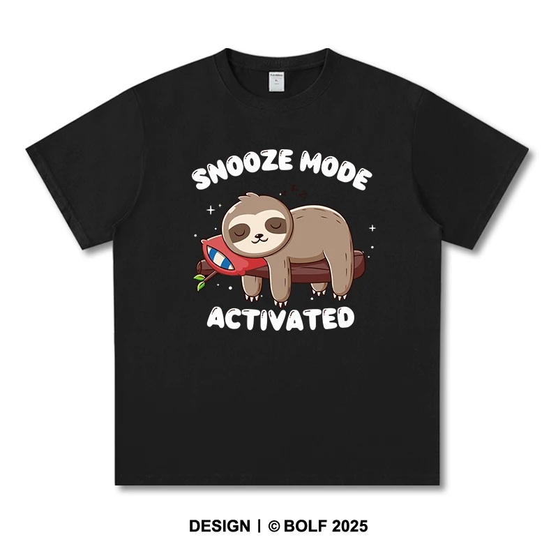 Snooze Mode aktiviertes bedrucktes T-Shirt aus 100 % Baumwolle, übergroße, schläfrige Grafik-T-Shirts für Männer und Frauen, Sommer-Tops, Lazycore Streetwear