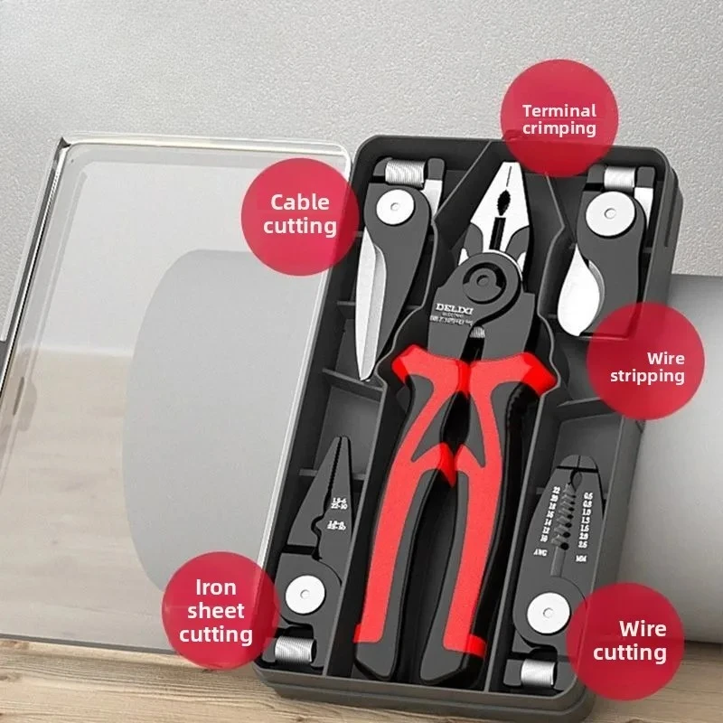 5 In 1 Wire Stripper Tools Set Combination Interchangeable Pliers Kit Wire Stripper Wire Crimper Linesman Pliers Cable Cutter