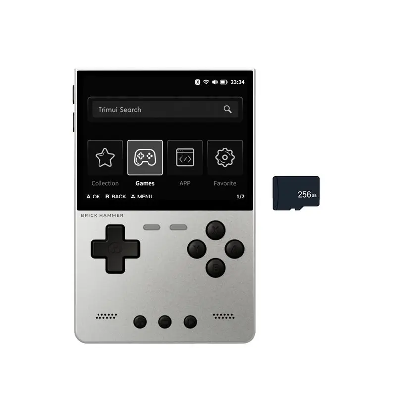 

Brick Hammer Retro Handheld Game Console Metal CNC Aluminum Alloy Body 3.2" IPS Screen 256GB Memory Card Included