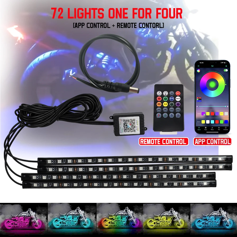 Motorrad LED Neon Streifen Licht Moto Drahtlose RGB Fernbedienung UnderGlow Lampe Kit Für Harley Yamaha Auto Dekorative Licht Streifen