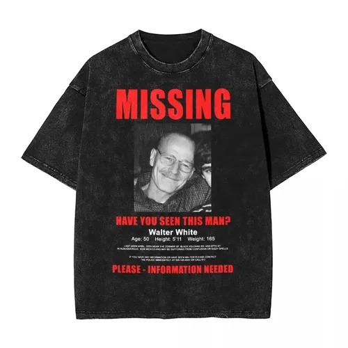 Camiseta lavada Walter White, cartel faltante Breaking Bad, camiseta Vintage de Hip Hop, ropa de calle Harajuku, camisetas de verano para hombres