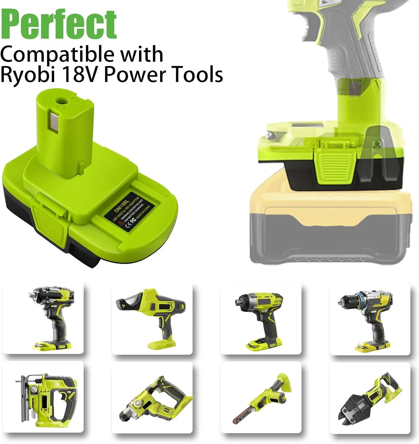 Imagem -06 - Adaptador Conversor de Bateria para Milwaukee Dewalt 20v Max Llithium Converter Bateria para Ryobi Ferramentas Elétricas Broca Dm18rl 18v