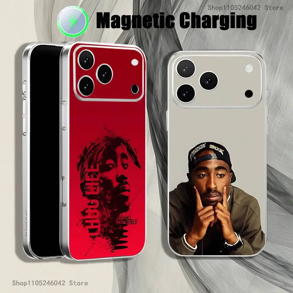 

2pac Tupac Shakur Rap Rapper Transparent White Phone Case For iPhone 17,16,15,14,13,12,11Pro,Max,Plus Magnetic Wireless Charging