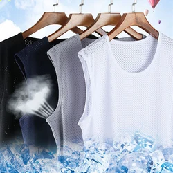 Men Ice Silk Tank Tops Underwear Undershirt Mesh Quick-drying Bodybuilding Vest Gym Sports Fitness Sleeveless Breathable Singlet