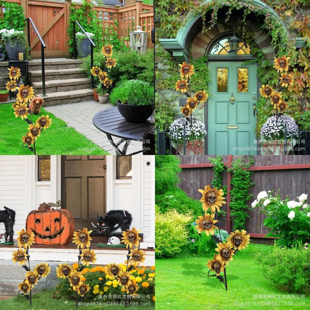 

New Halloween Craft Sunflower Resin Skull Ornament Outdoor Garden Indoor Decor Accessory