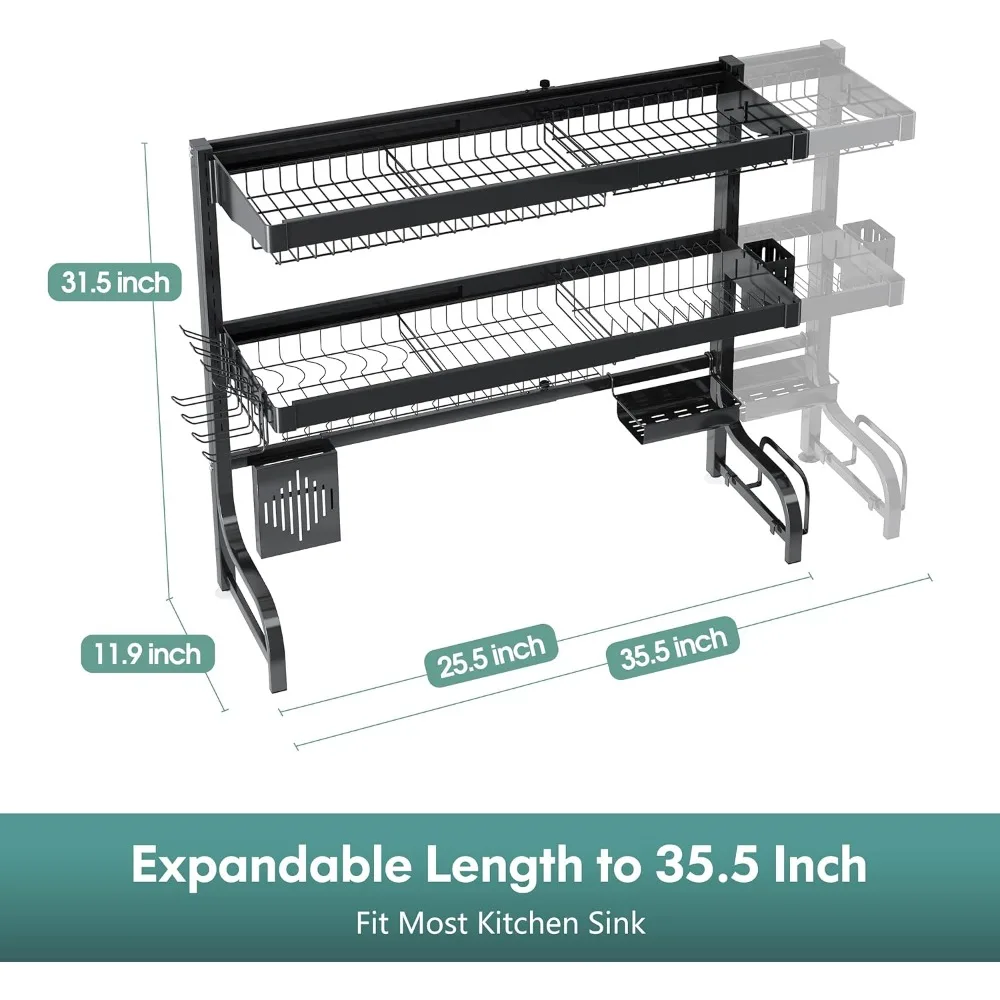 Imagem -02 - Stainless Steel Dish Drying Rack Over Sink Drainer Grande Organizador de Camadas para Prateleira de Cozinha Expansível Acima da Pia 304