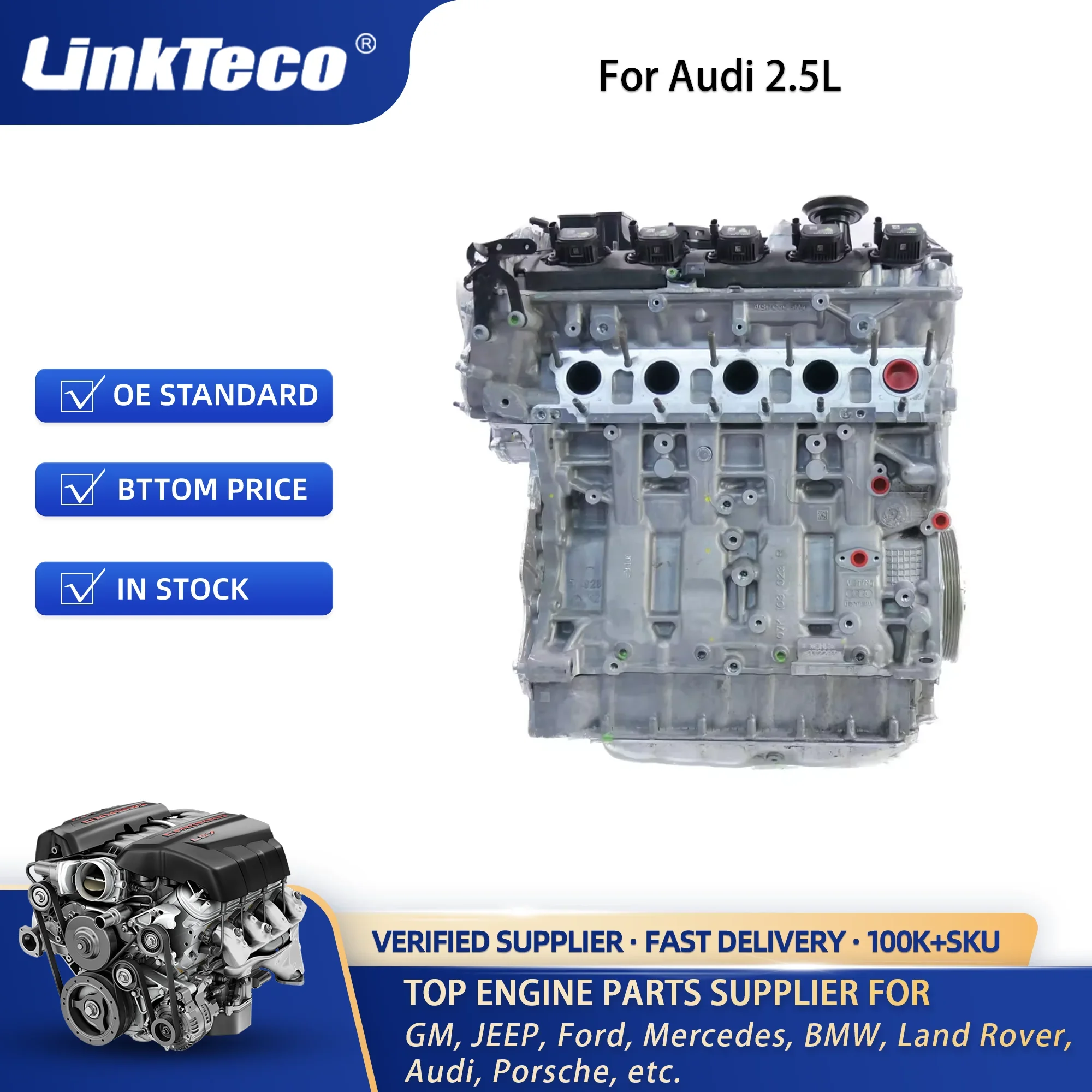 Linkteco Engine Long Cylinder Block Assembly For Audi 2.5T RS3 DAZ 5 cylinder Limousine EA855 Gen3 2.5T B6 B7 C5 RSQ3 RS3 L5