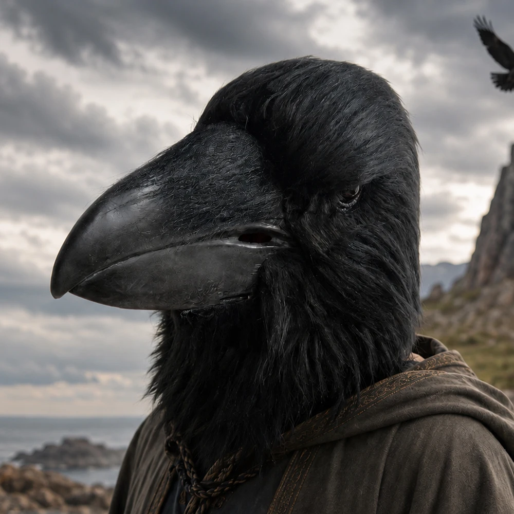 Black Raven Head Mask Realistic Full Head Latex Animal Costume for Halloween Carnival Cosplay