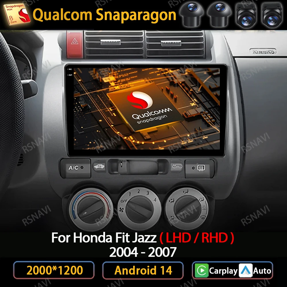 Android 14 Car Radio For Honda Fit Jazz City 2002 2003 2004 2005 2006 2007 Multimedia Stereo Video Player GPS Navi 4G WIFI QLED