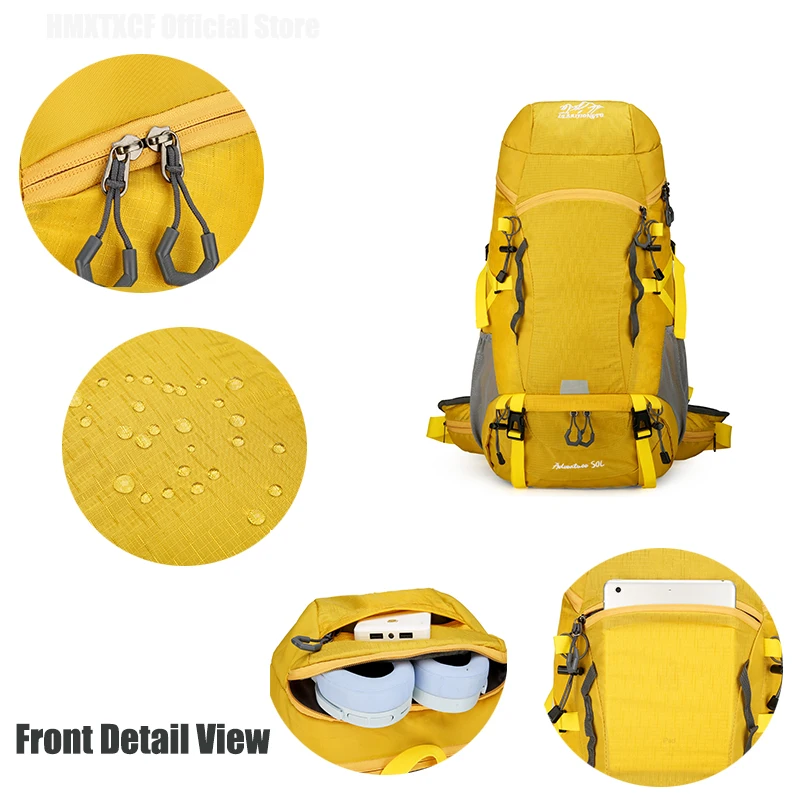 50L حقيبة السفر التخييم الرجال حقيبة ترحال كبيرة حقيبة الظهر السياحية مقاوم للماء الرياضة في الهواء الطلق تسلق حقيبة تسلق الجبال الأمتعة