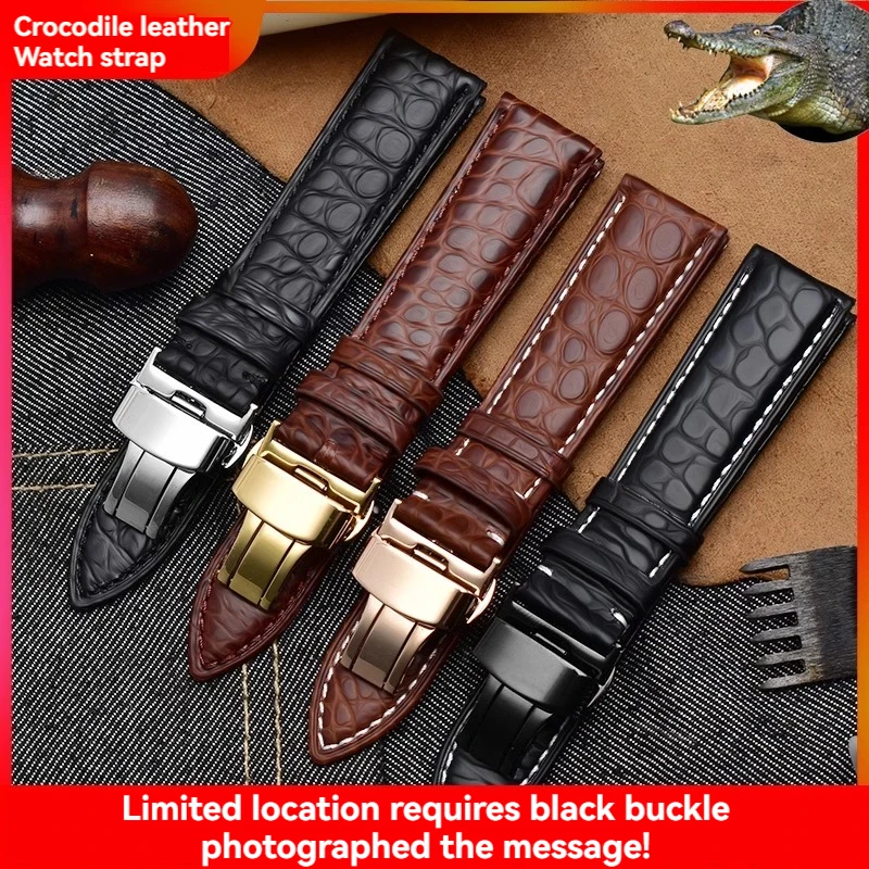 Crocodile Skin Strap for Longines Omega Mido Tissot Rossini Men Women Butterfly Clasp Genuine Alligator Bracelet 16 18 20 22mm