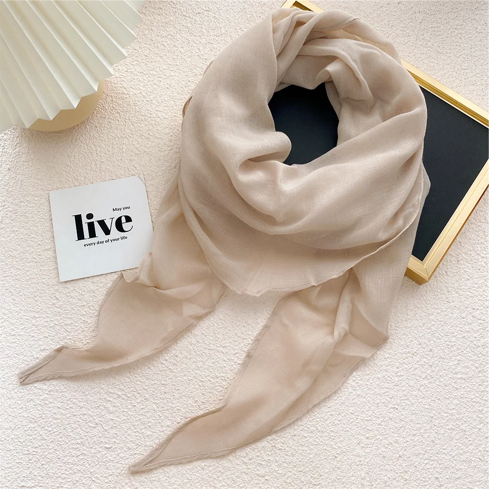 Solid Color Cotton Linen Neckerchief Large Diamond Scarf Female Spring Autumn Summer Fashion Literary Student Decorative Muffler